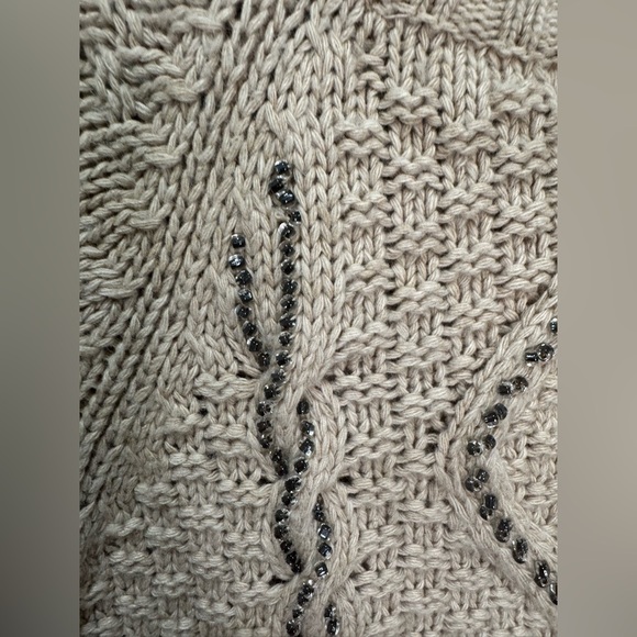 J. Crew NWT Chunky Cable Knit Beaded Sweater Tan XL - Picture 4 of 8